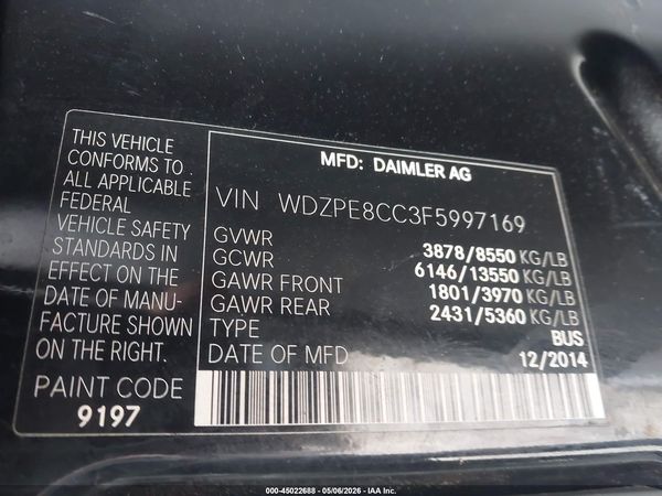 2015 MERCEDES-BENZ SPRINTER 2500 HIGH  ROOF