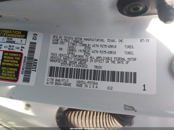 2018 TOYOTA TUNDRA SR5 5.7L V8