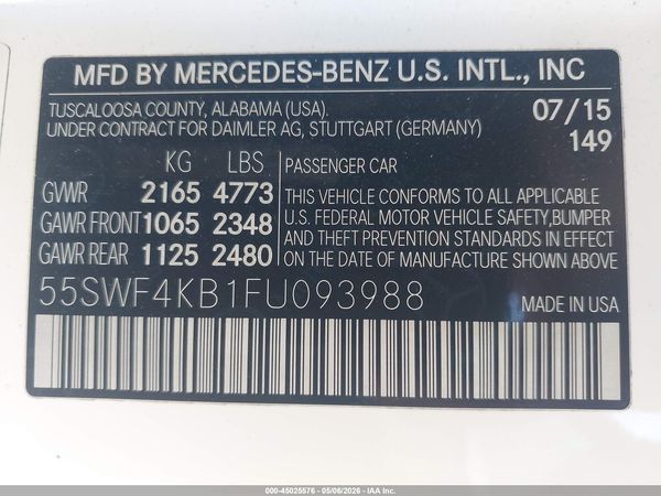 2015 MERCEDES-BENZ C 300 4MATIC
