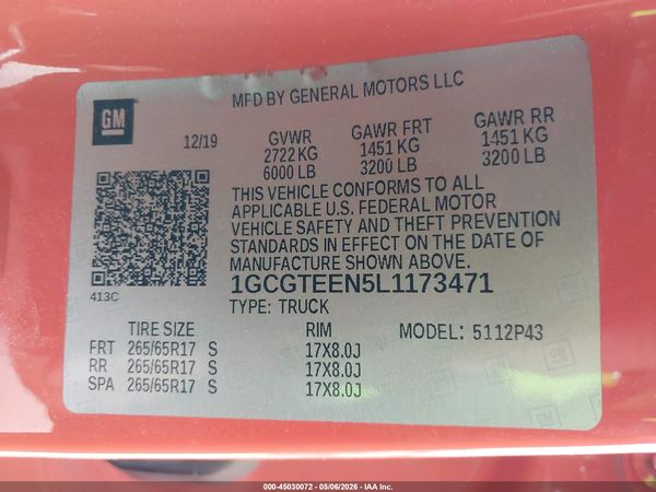 2020 CHEVROLET COLORADO 4WD  SHORT BOX ZR2 — I9