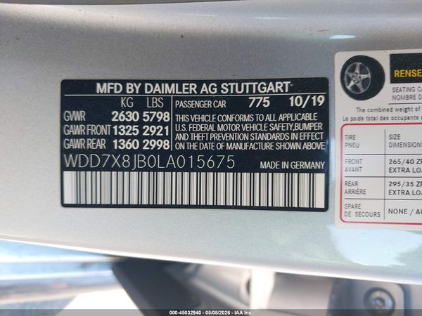 2020 MERCEDES-BENZ AMG GT 63 4-DOOR COUPE AMG GT63
