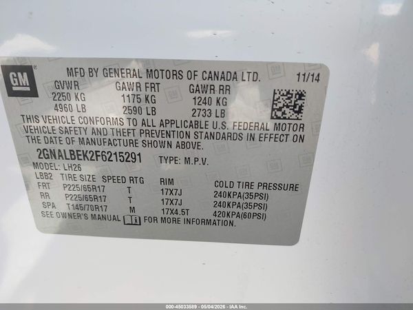 2015 CHEVROLET EQUINOX 1LT — I9