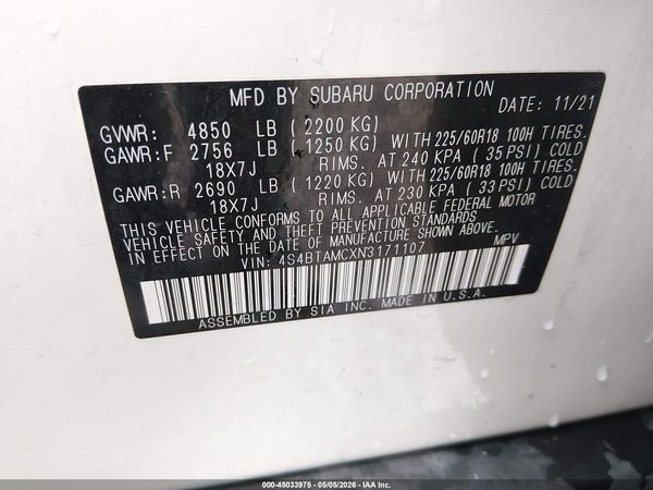 2022 SUBARU OUTBACK LIMITED — I9