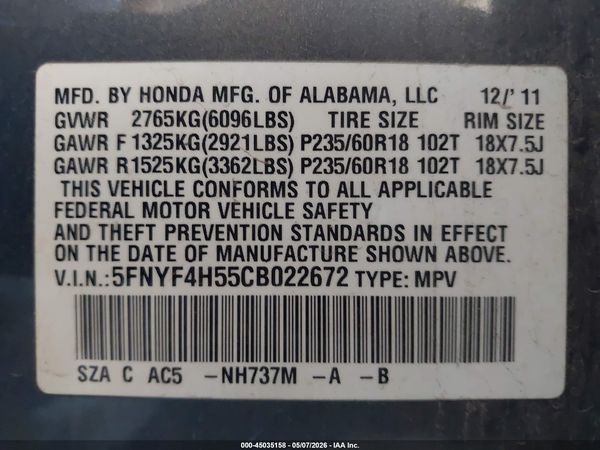 2012 HONDA PILOT EX-L