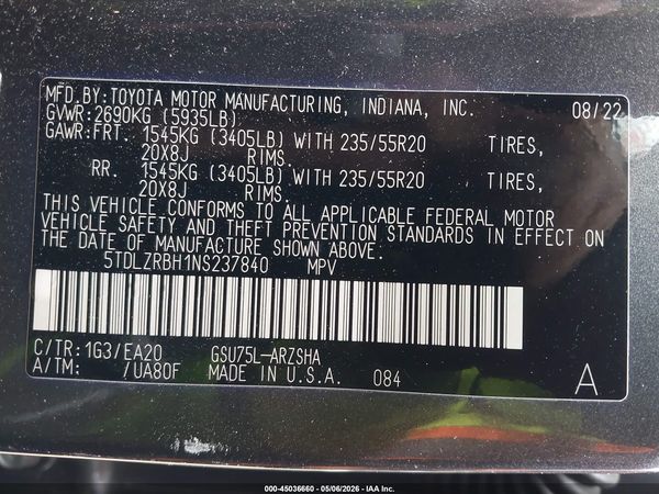 2022 TOYOTA HIGHLANDER XSE