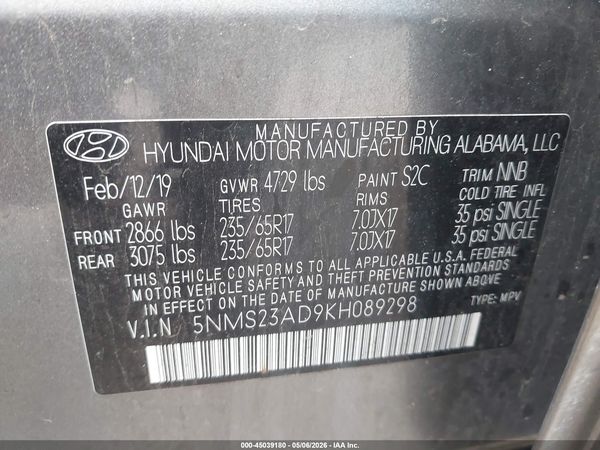 2019 HYUNDAI SANTA FE SE