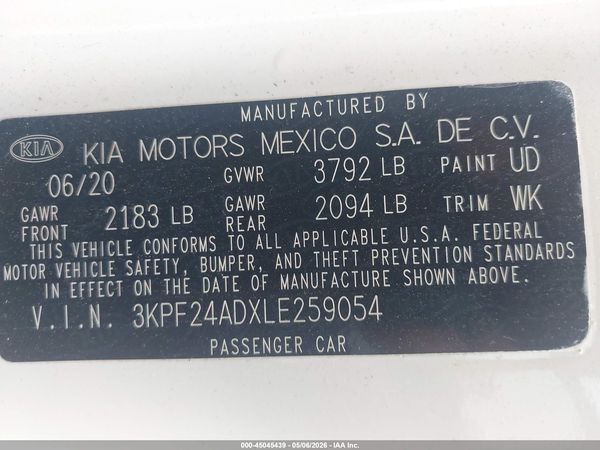 2020 KIA FORTE LXS