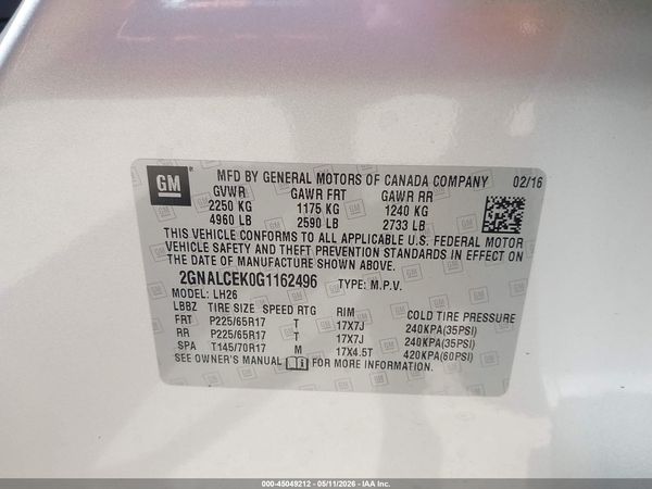 2016 CHEVROLET EQUINOX LT — I9