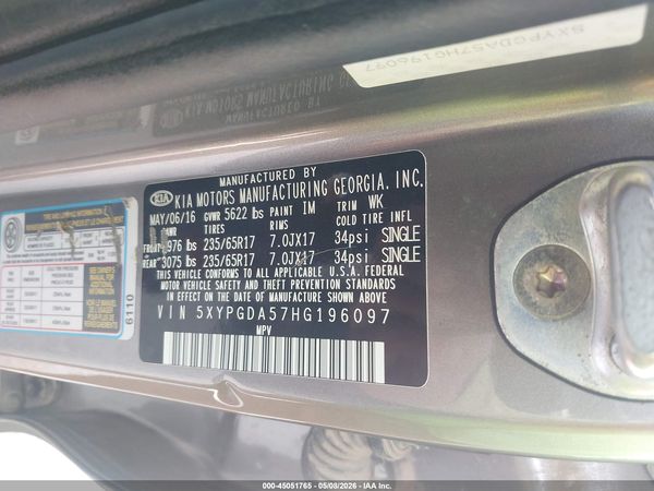 2017 KIA SORENTO 3.3L LX