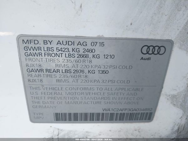 2016 AUDI Q5 2.0T PREMIUM