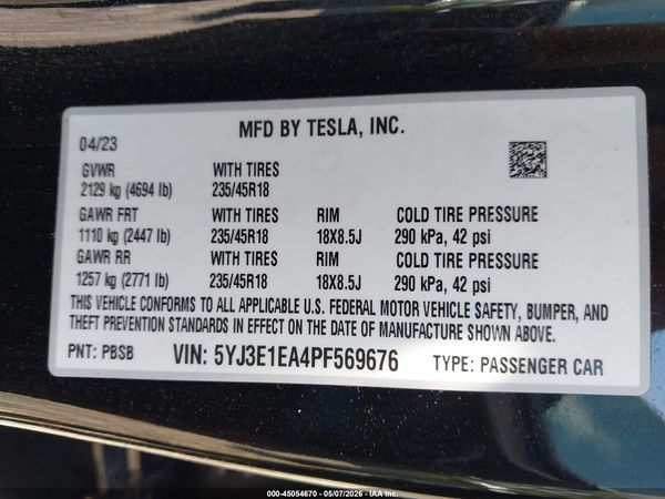2023 TESLA MODEL 3 REAR-WHEEL DRIVE