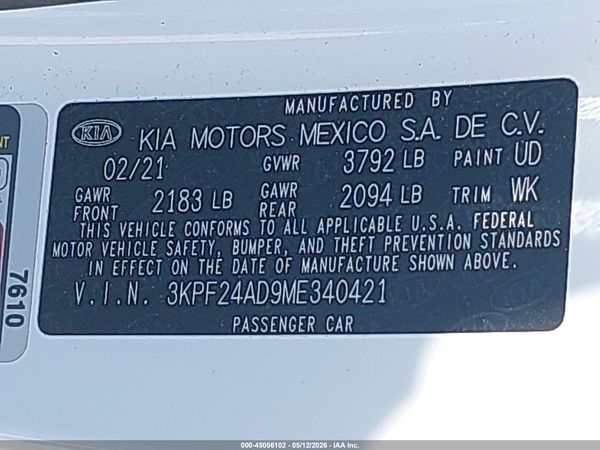 2021 KIA FORTE LXS