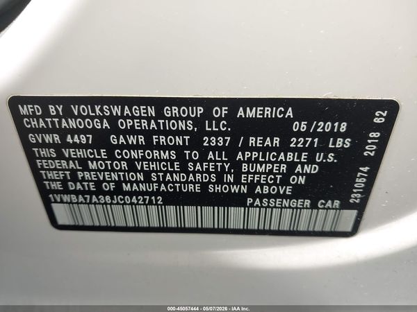 2018 VOLKSWAGEN PASSAT 2.0T SE — I9