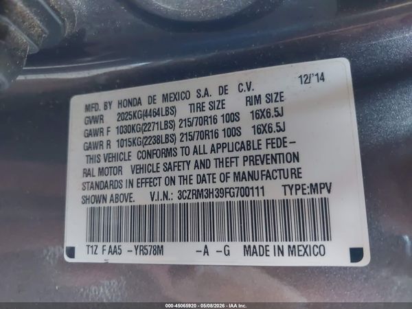 2015 HONDA CR-V LX