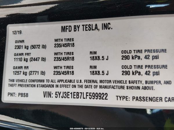 2020 TESLA MODEL 3