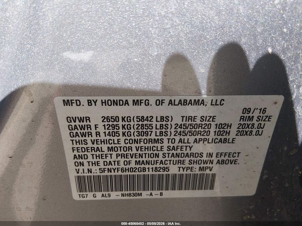 2016 HONDA PILOT ELITE