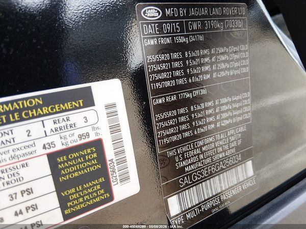 2016 LAND ROVER RANGE ROVER 5.0L V8 SUPERCHARGED