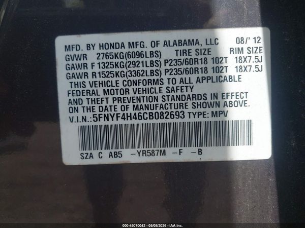 2012 HONDA PILOT EX