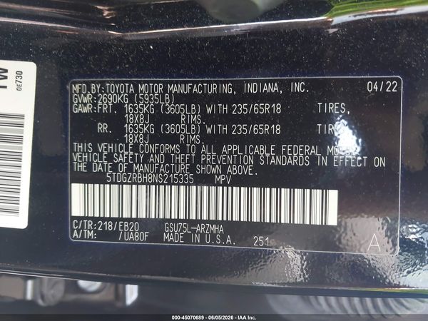 2022 TOYOTA HIGHLANDER XLE