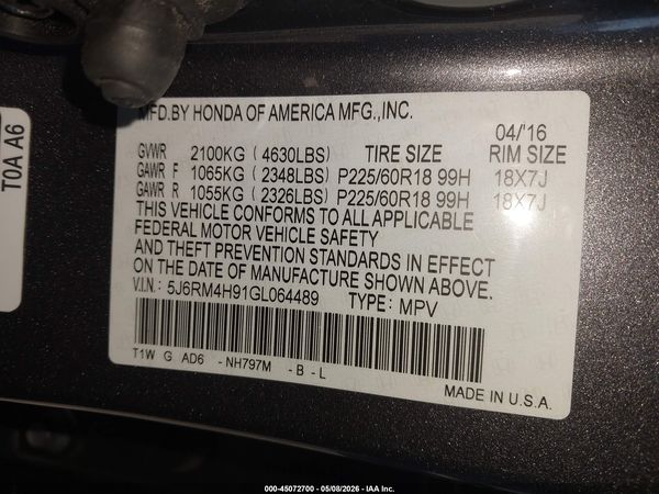 2016 HONDA CR-V TOURING