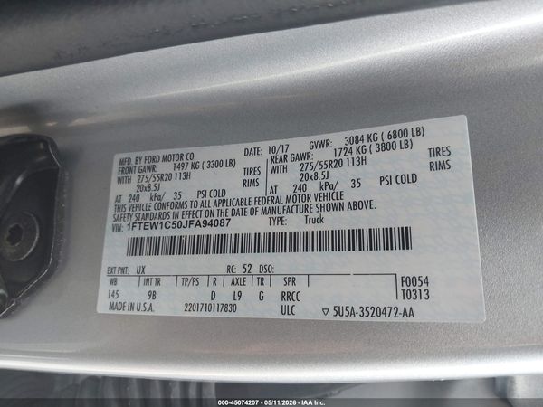 2018 FORD F-150 PLATINUM