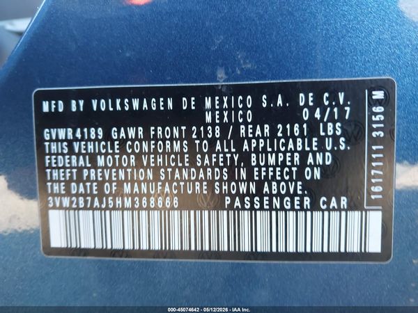 2017 VOLKSWAGEN JETTA 1.4T S — I9