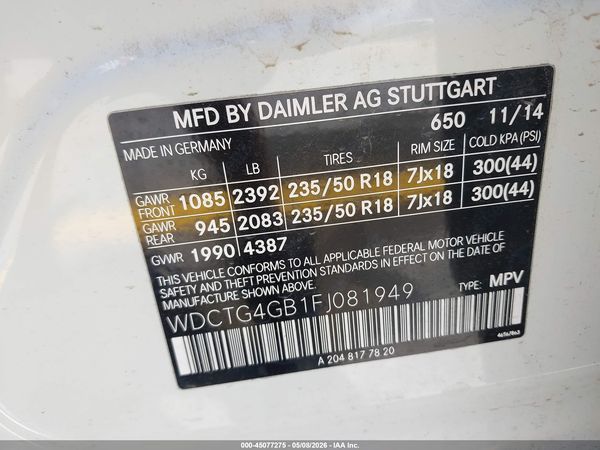 2015 MERCEDES-BENZ GLA 250 4MATIC