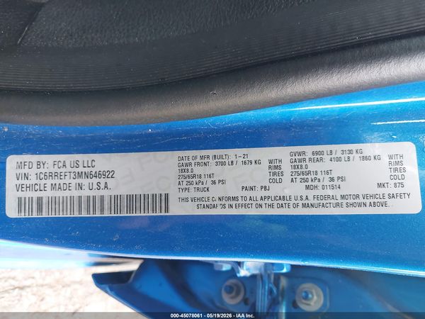 2021 RAM 1500 LONE STAR  4X2 5'7 BOX