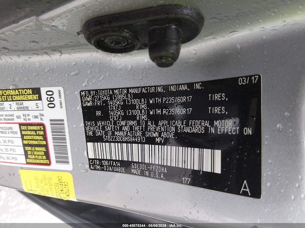 2017 TOYOTA SIENNA L 7 PASSENGER — I9