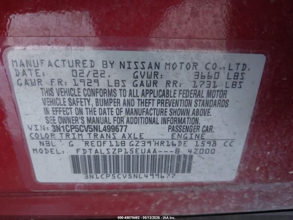 2022 NISSAN KICKS SV XTRONIC CVT — I9