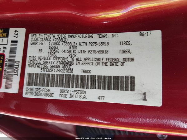 2017 TOYOTA TUNDRA SR5 5.7L V8