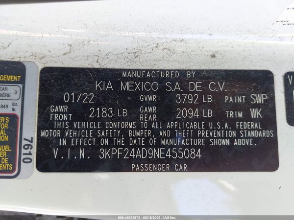 2022 KIA FORTE LXS
