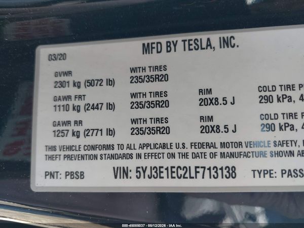 2020 TESLA MODEL 3