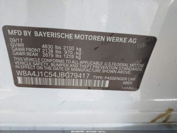 2018 BMW 430I GRAN COUPE