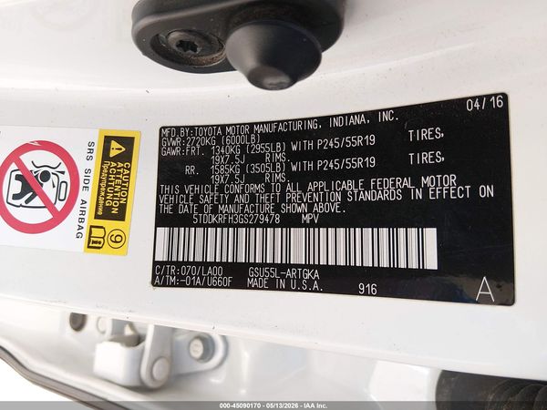 2016 TOYOTA HIGHLANDER LIMITED V6