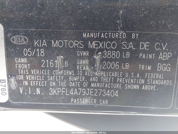 2018 KIA FORTE LX
