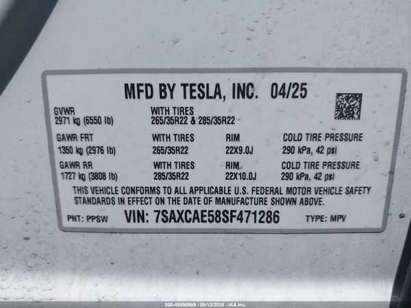 2025 TESLA MODEL X LONG RANGE