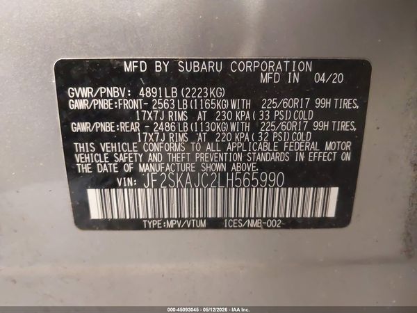 2020 SUBARU FORESTER PREMIUM — I9