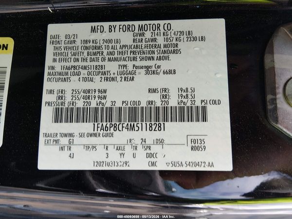 2021 FORD MUSTANG GT PREMIUM FASTBACK