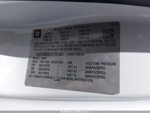 2018 CHEVROLET COLORADO WT — I9
