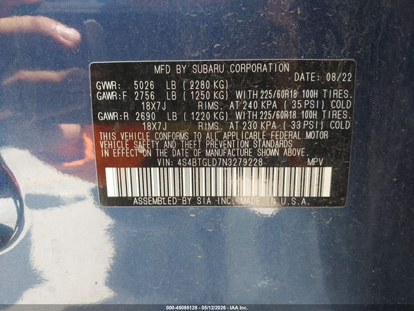 2022 SUBARU OUTBACK ONYX EDITION XT