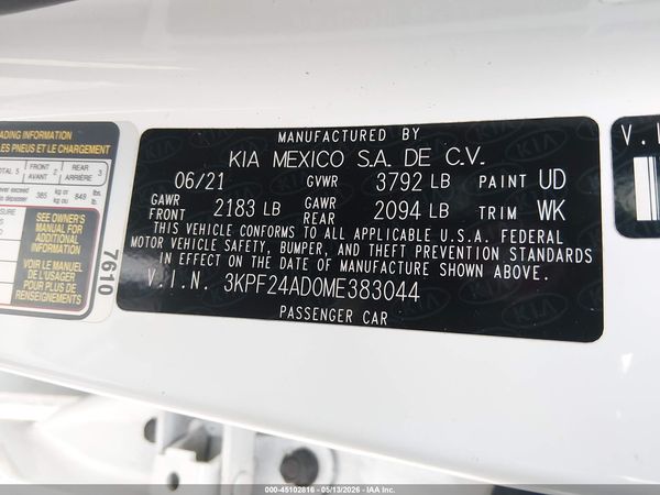 2021 KIA FORTE LXS