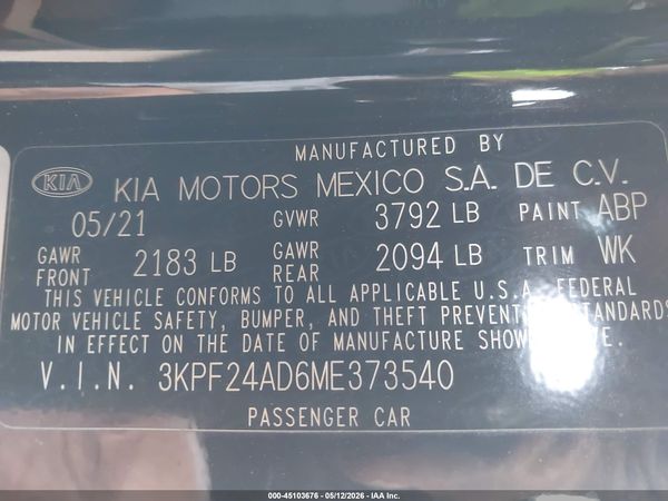 2021 KIA FORTE LXS