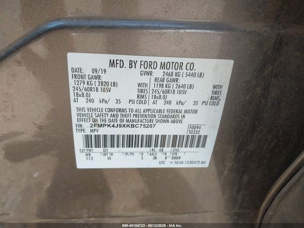 2019 FORD EDGE SEL — I9