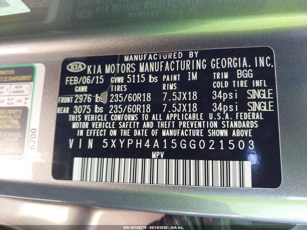 2016 KIA SORENTO 2.0T EX