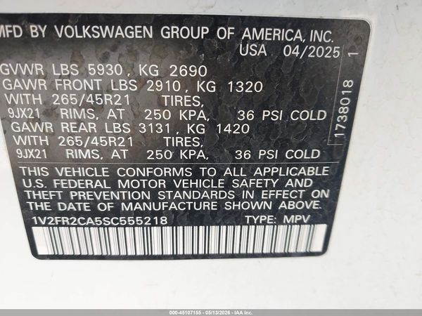 2025 VOLKSWAGEN ATLAS 2.0T SEL PREMIUM R-LINE — I9
