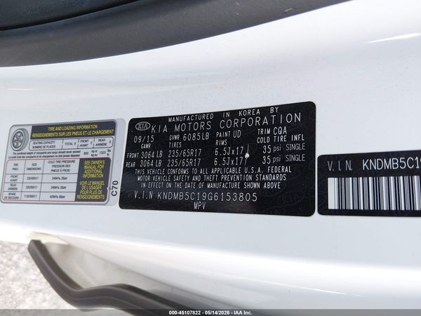 2016 KIA SEDONA LX
