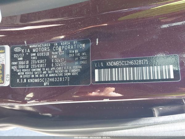 2017 KIA SEDONA LX