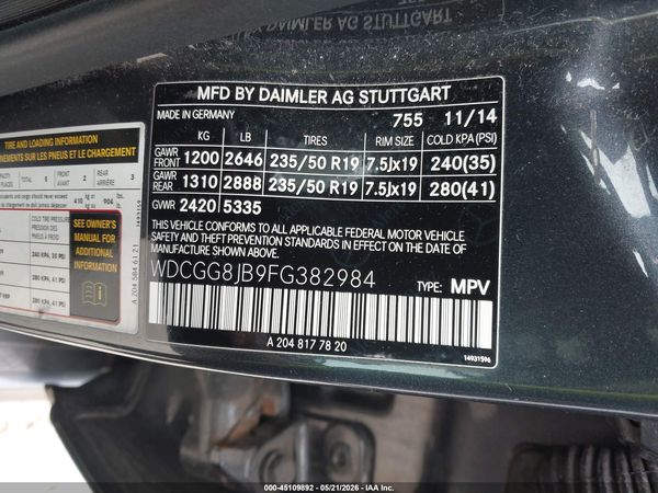 2015 MERCEDES-BENZ GLK 350 4MATIC