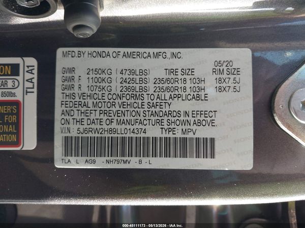 2020 HONDA CR-V AWD EX-L
